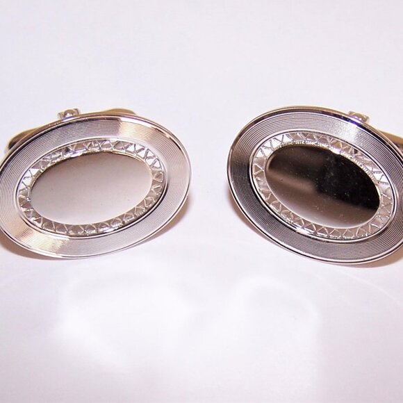 LaMode Sterling Silver Oval Cufflinks - Ready for Engraving - Picture 1 of 8